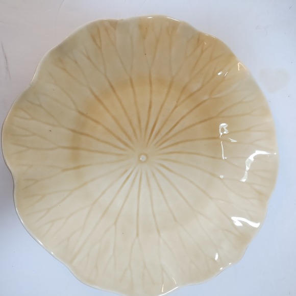 Pair Vintage Metlox Poppytrail Lotus Leaves Tan Ivory Salad Plates Saucers 8" 2 - Picture 3 of 7